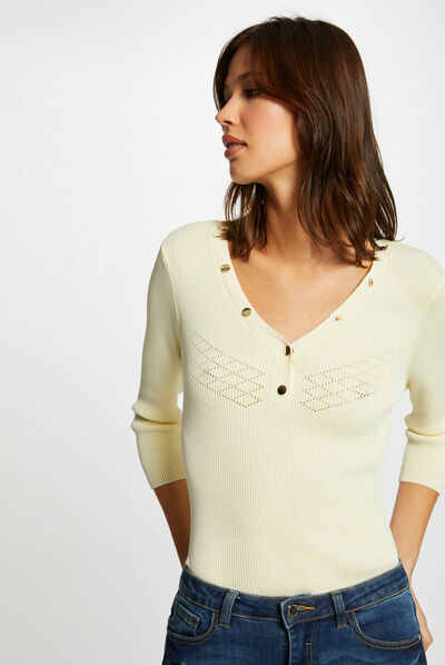 3/4-length sleeved jumper with buttons straw yellow ladies'