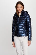 Doudoune métallisée à capuche bleu femme