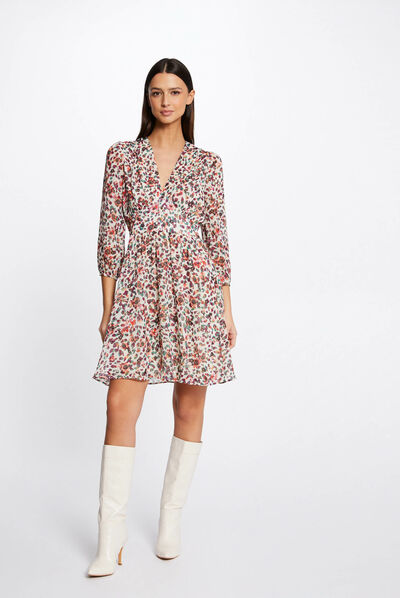 Loose A-line floral print ecru ladies'