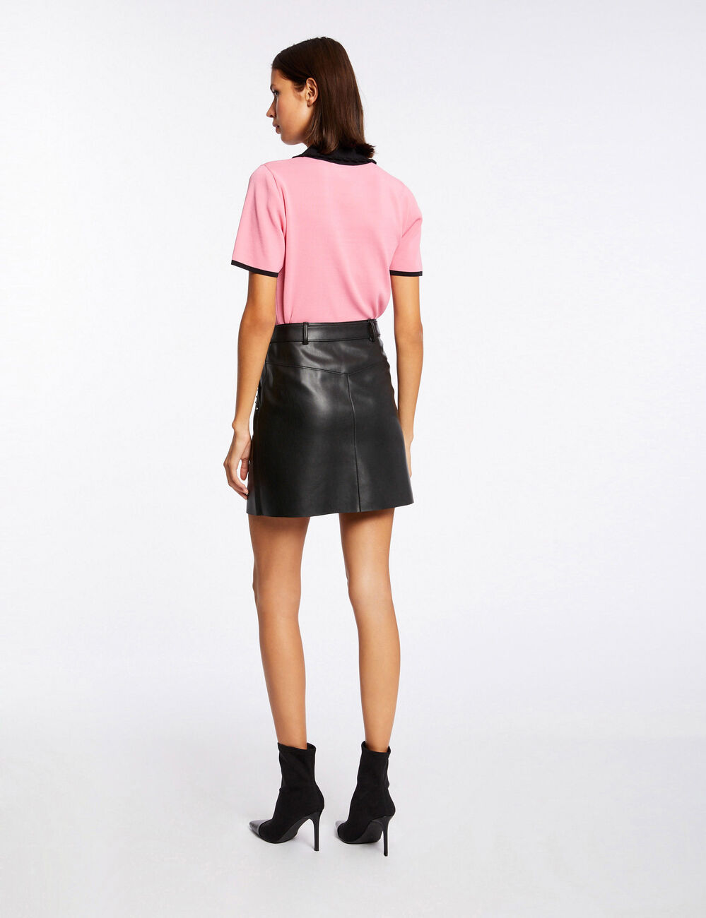 Straight faux leather skirt with studs black women
