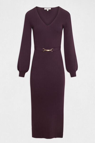 Fitted maxi jumper dress with ornament plum ladies'