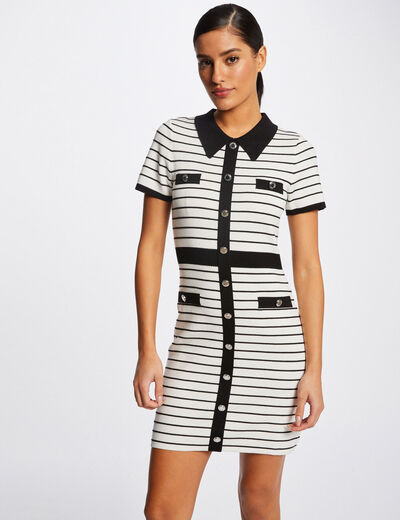 Fitted jumper dress with stripes ecru ladies'