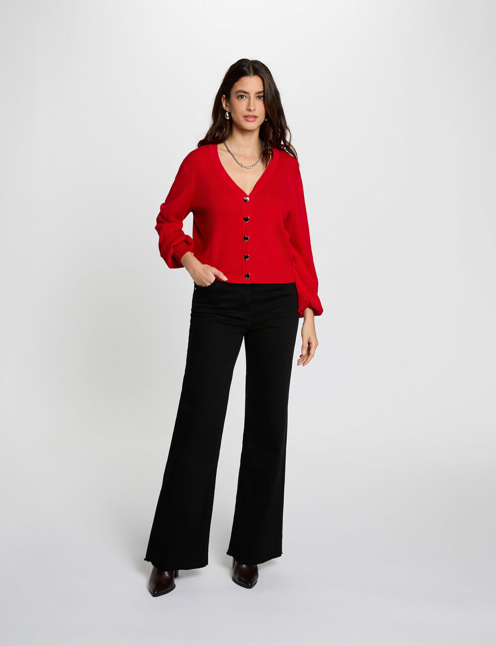 Fitted V-neck cardigan red women