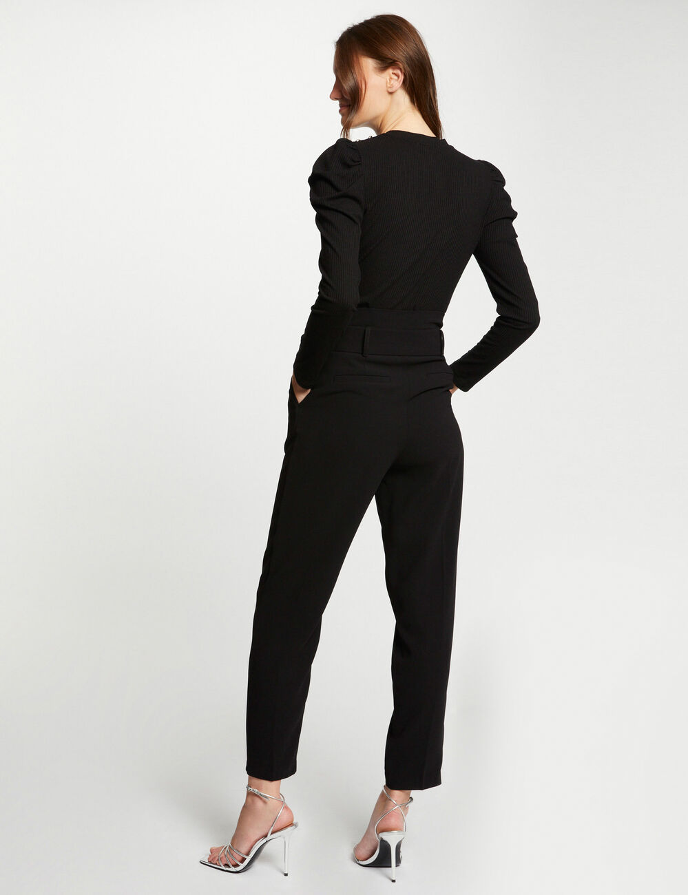 Ribbed long-sleeved t-shirt black women