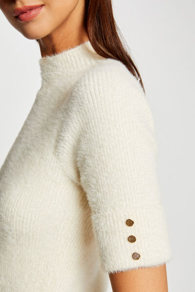 Fitted jumper dress with short sleeves ivory ladies'
