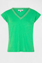 Short-sleeved t-shirt with V-neck green women