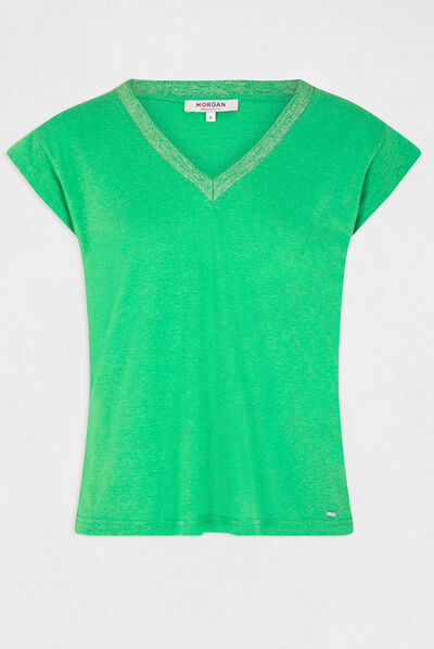 Short-sleeved t-shirt with V-neck green ladies'