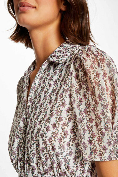 Short-sleeved t-shirt floral print purple ladies'