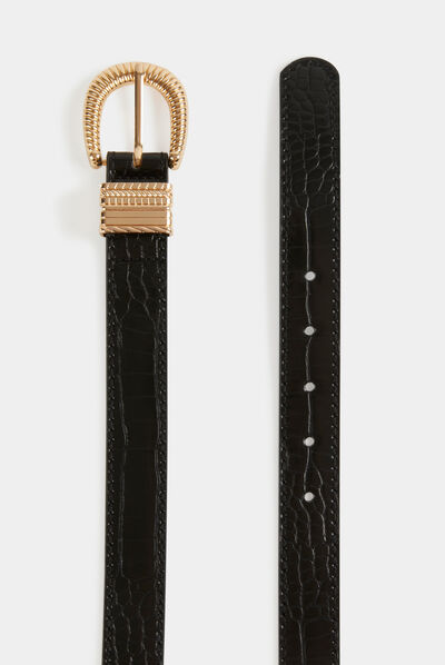 Belt with croc effect black ladies'