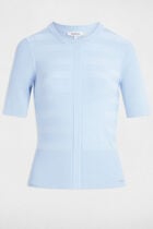 Pull col rond manches courtes bleu ciel femme