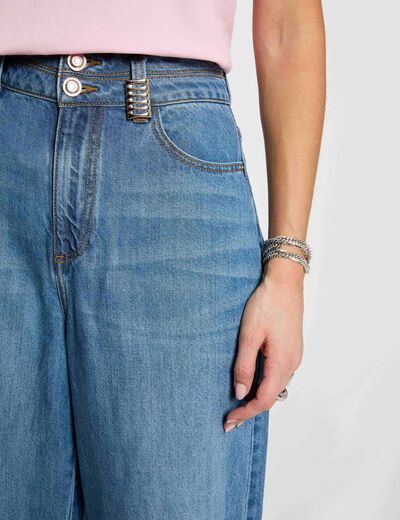 High-waisted wide-leg trousers denim stone women