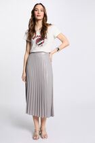 Maxi pleated skirt silver color women