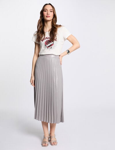 Maxi pleated skirt silver color women