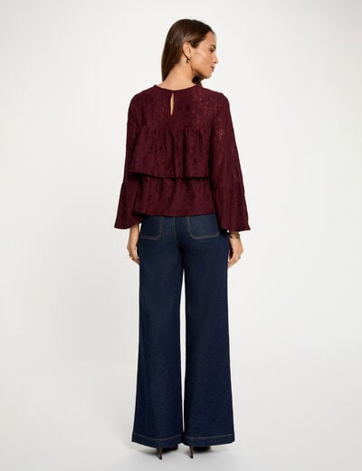 Lace t-shirt with ruffles bordeaux women