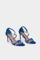 Sandales à talons avec brides strass bleu femme