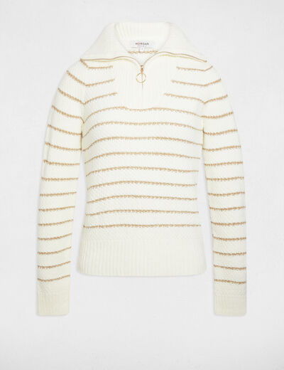 sweater with a high neck zip fastening ivory women Sweater with a high neck zip fastening ivory women
