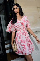 Robe cache-coeur manches volant&eacute;es multicolore femme
