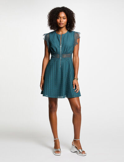 A-line mini lace dress petroleum blue women