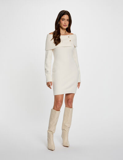 Knitted dress with Bardot neckline ivory women
