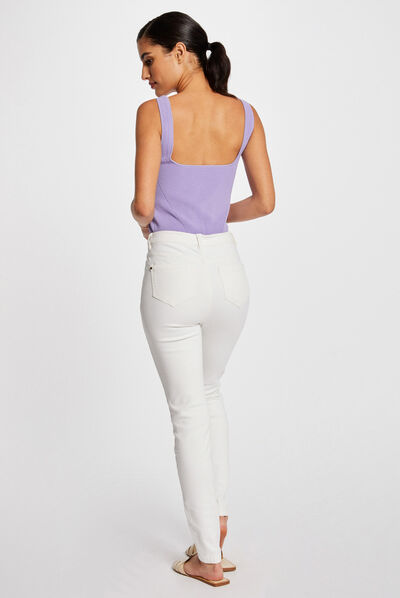 High-waisted buttoned slim jeans ecru ladies'