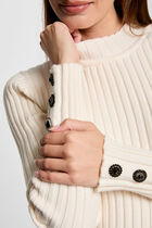 Ribbed jumper high collar ivory women