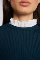 Long-sleeved jumper with pleated collar dark green women