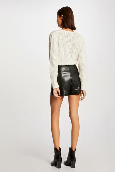 Long-sleeved jumper wrap-over neckline ivory ladies'