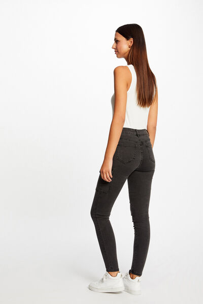 Skinny cargo trousers with buttons mid-grey ladies'