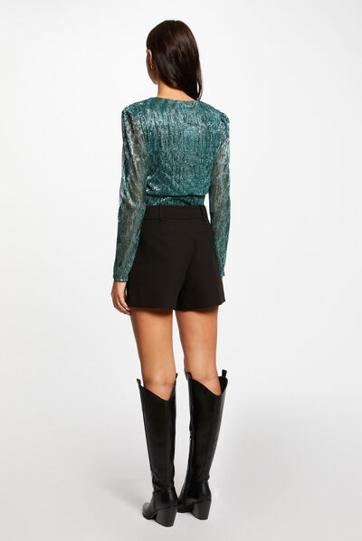 Long-sleeved t-shirt metallised threads green ladies'