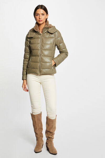 Straight padded jacket with hood mid-green ladies'