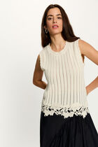 Sleeveless ribbed top cream women