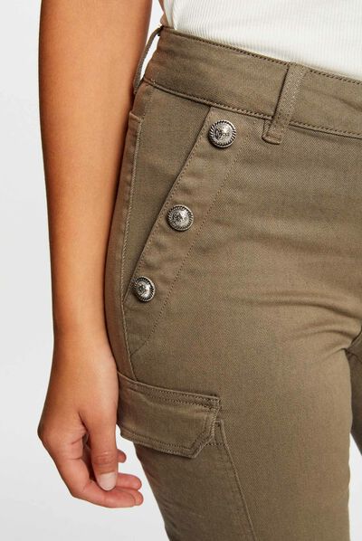 Skinny cargo trousers with buttons khaki green ladies'
