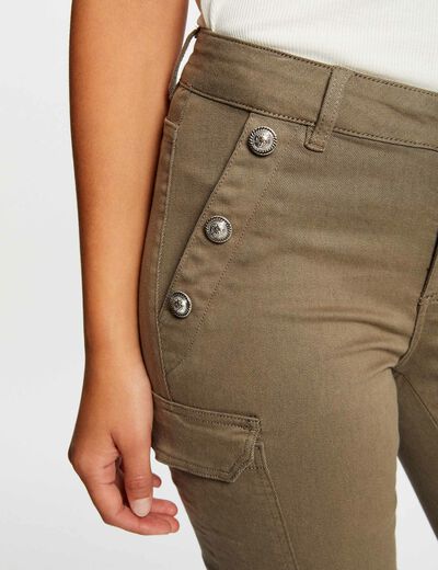 Skinny cargo trousers with buttons khaki green ladies'