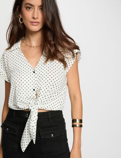 Cropped V-neck shirt white women