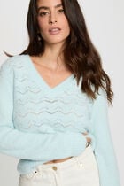 Pull col en V bleu ciel femme