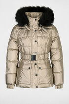 Metallised padded jacket hood gold women
