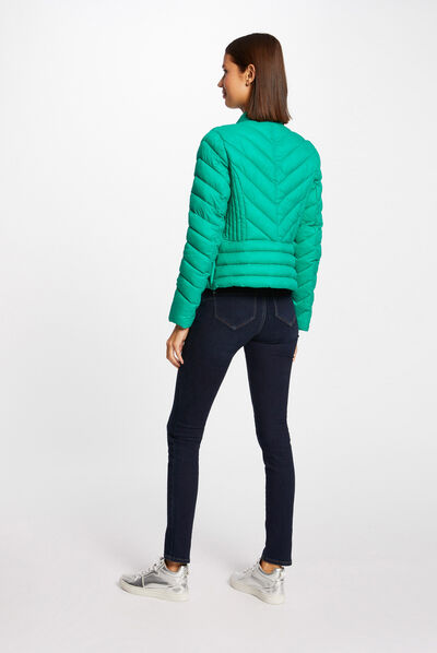 Straight zipped padded jacket mid-green ladies'