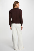 Knitted cardigan round neck dark brown women