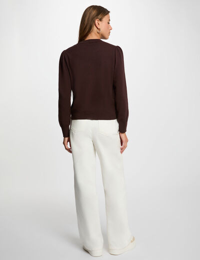 Knitted cardigan round neck dark brown women