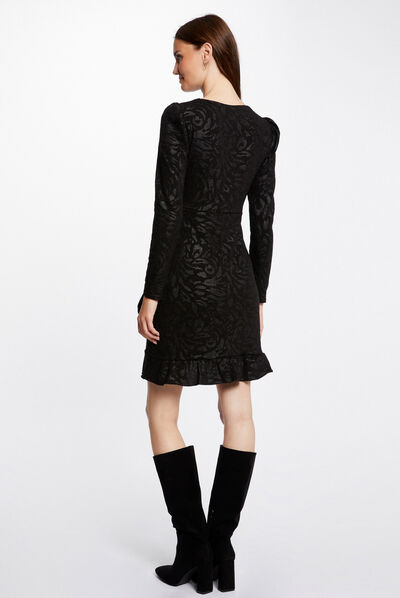 Draped fitted dress abstract print black ladies'