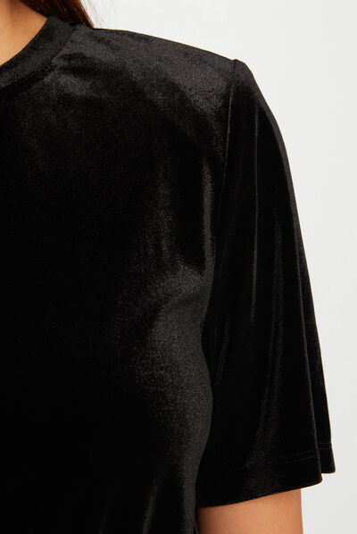 Velvet short-sleeved t-shirt black ladies'