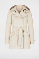 Waisted belted trenchcoat with hood sand women