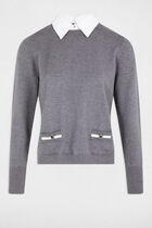 Pull col chemise gris clair femme