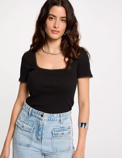 Short-sleeved ribbed t-shirt black women