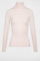 Pull manches longues col roulé rose femme