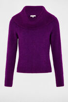 Ribbed jumper cowl neck purple women