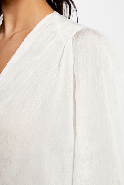 Long-sleeved shirt with V-neck ecru ladies'