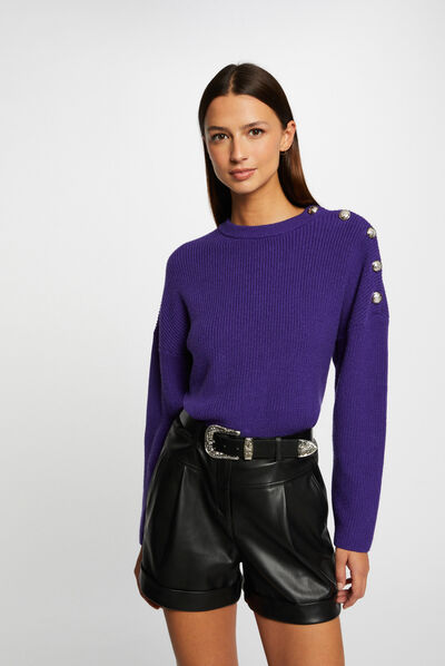 Long-sleeved jumper with buttons purple ladies'