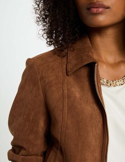 Suede jacket cognac brown women
