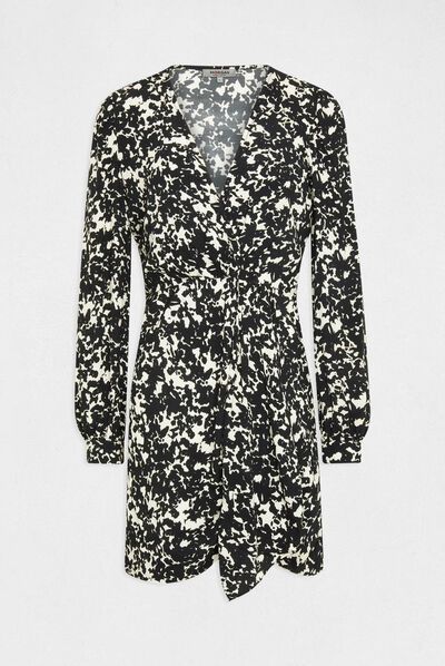 Draped fitted dress abstract print multico ladies'
